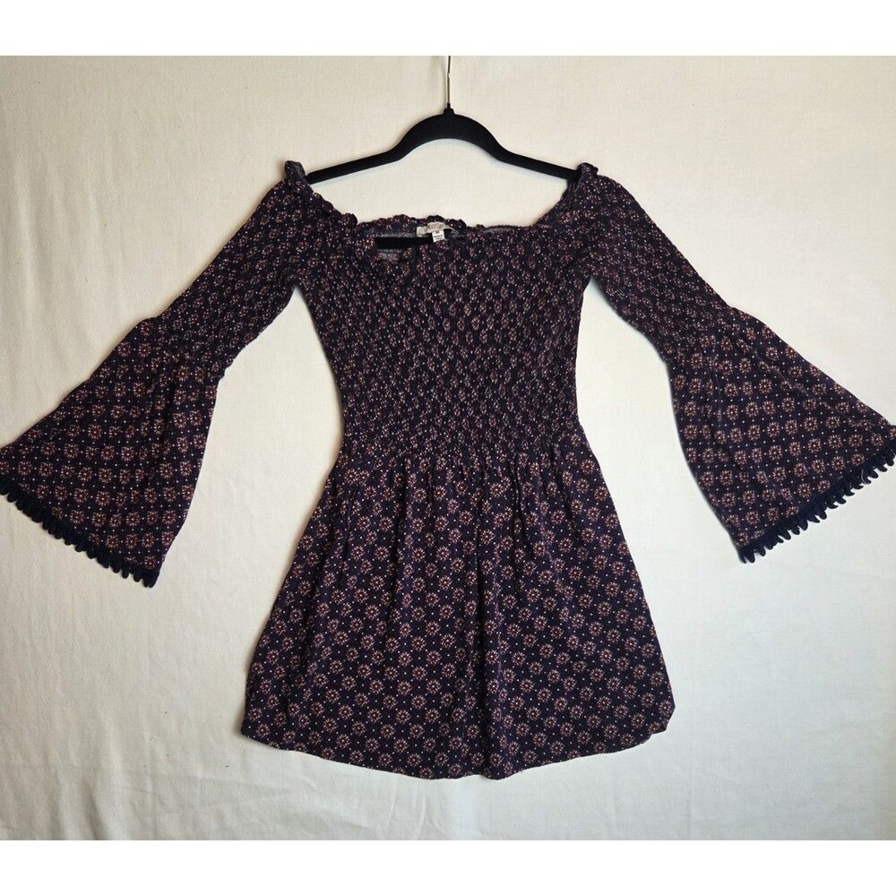 Wild Heart Milkmaid Top M Floral Smocked Flare Sleeve Cottage Off the Shoulder